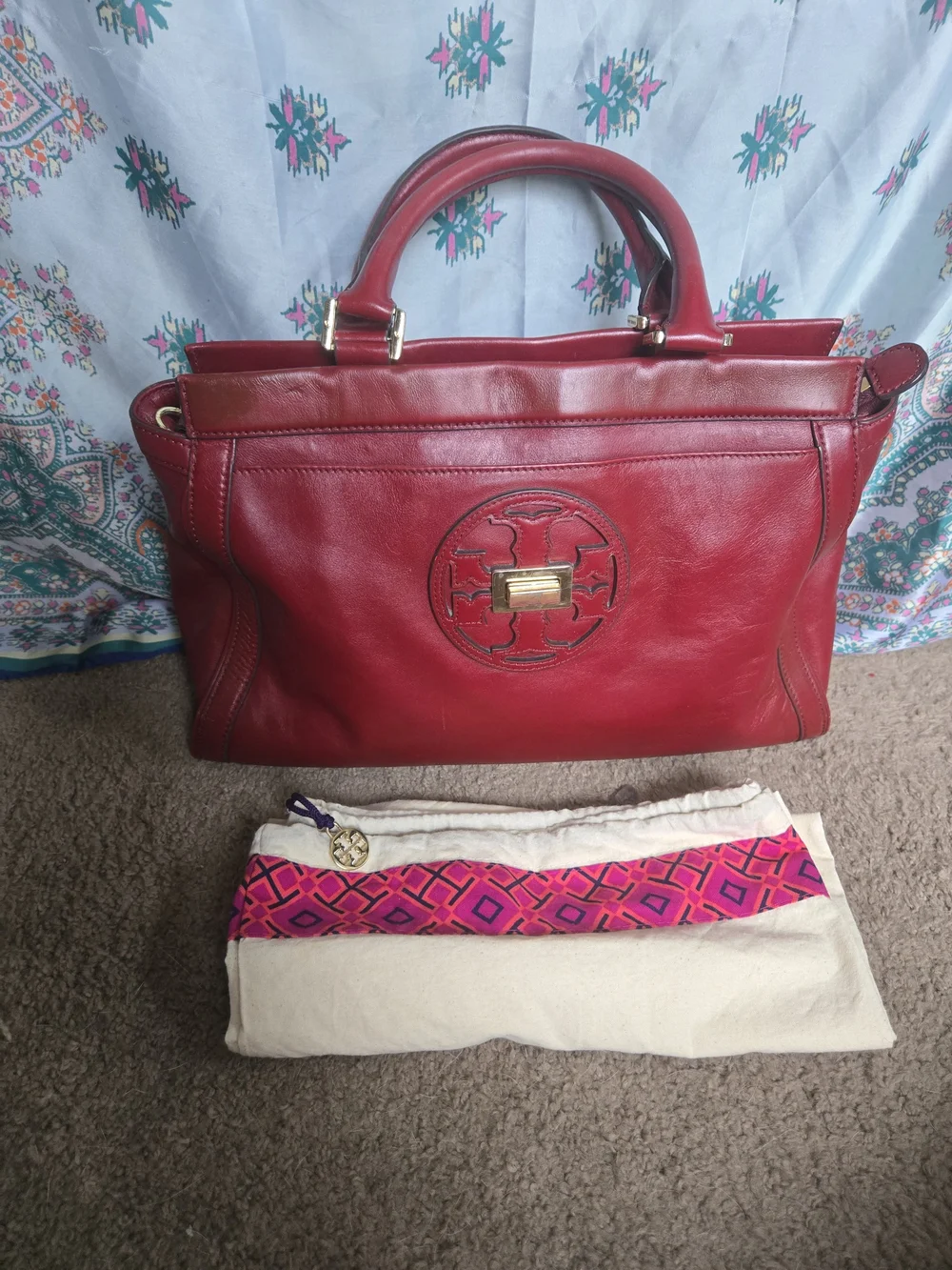 Tory Burch Red Leather Satchel with Gold Hardware With Dust Bag